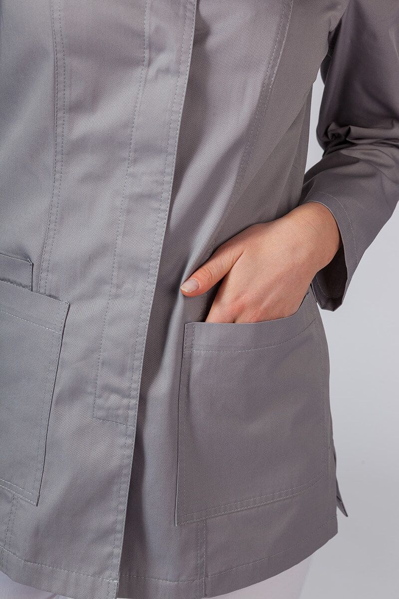 Krátký zdravotnický plášť s dlouhým rukávem (zakryté cvoky) šedý-4