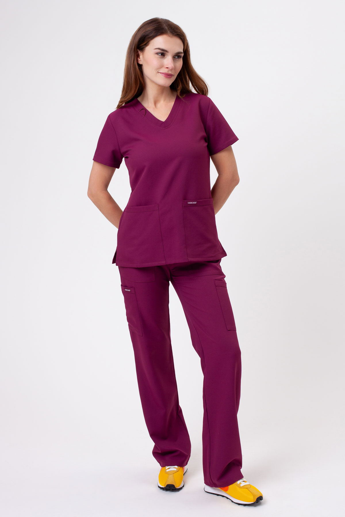 Dámská lékařská halena Cherokee Ultra V-neck Top třešňová-6