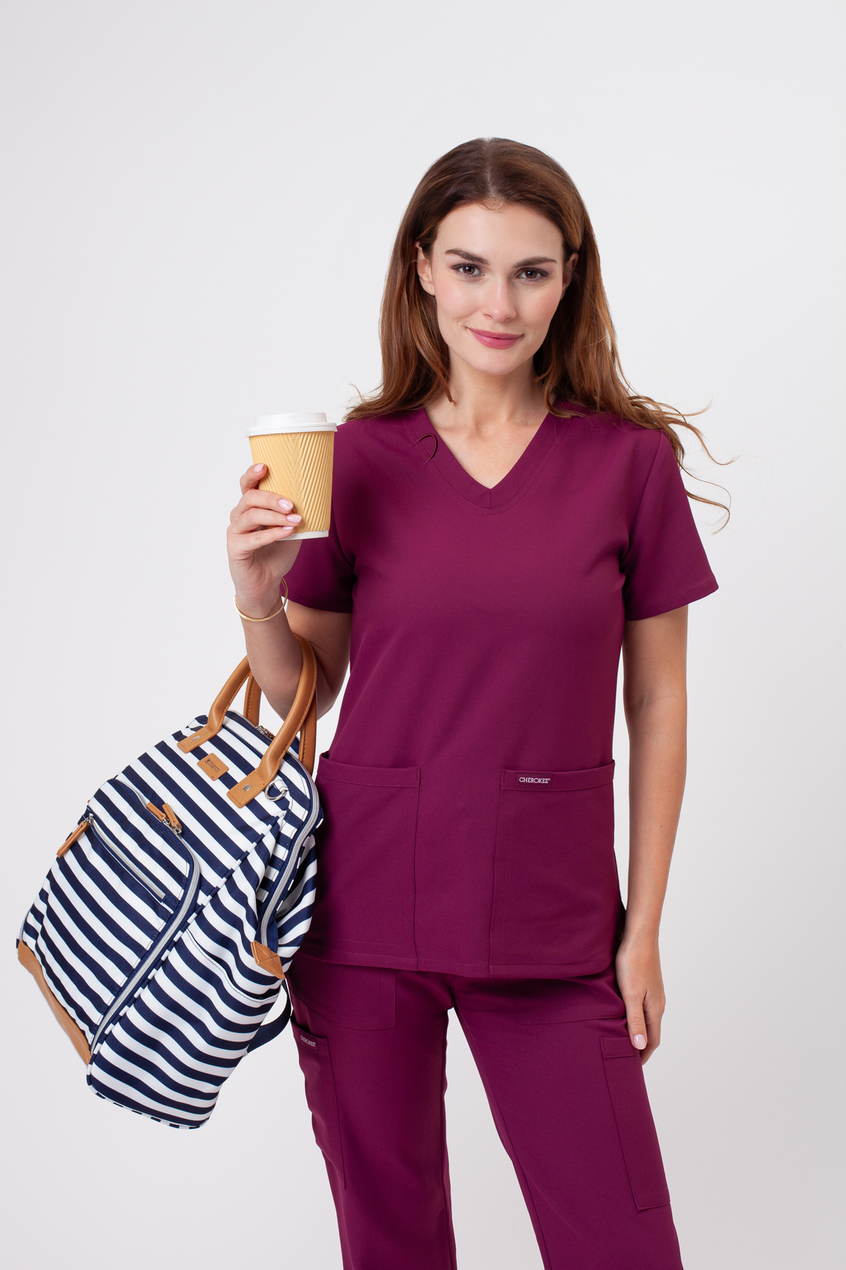 Dámská lékařská halena Cherokee Ultra V-neck Top třešňová-1