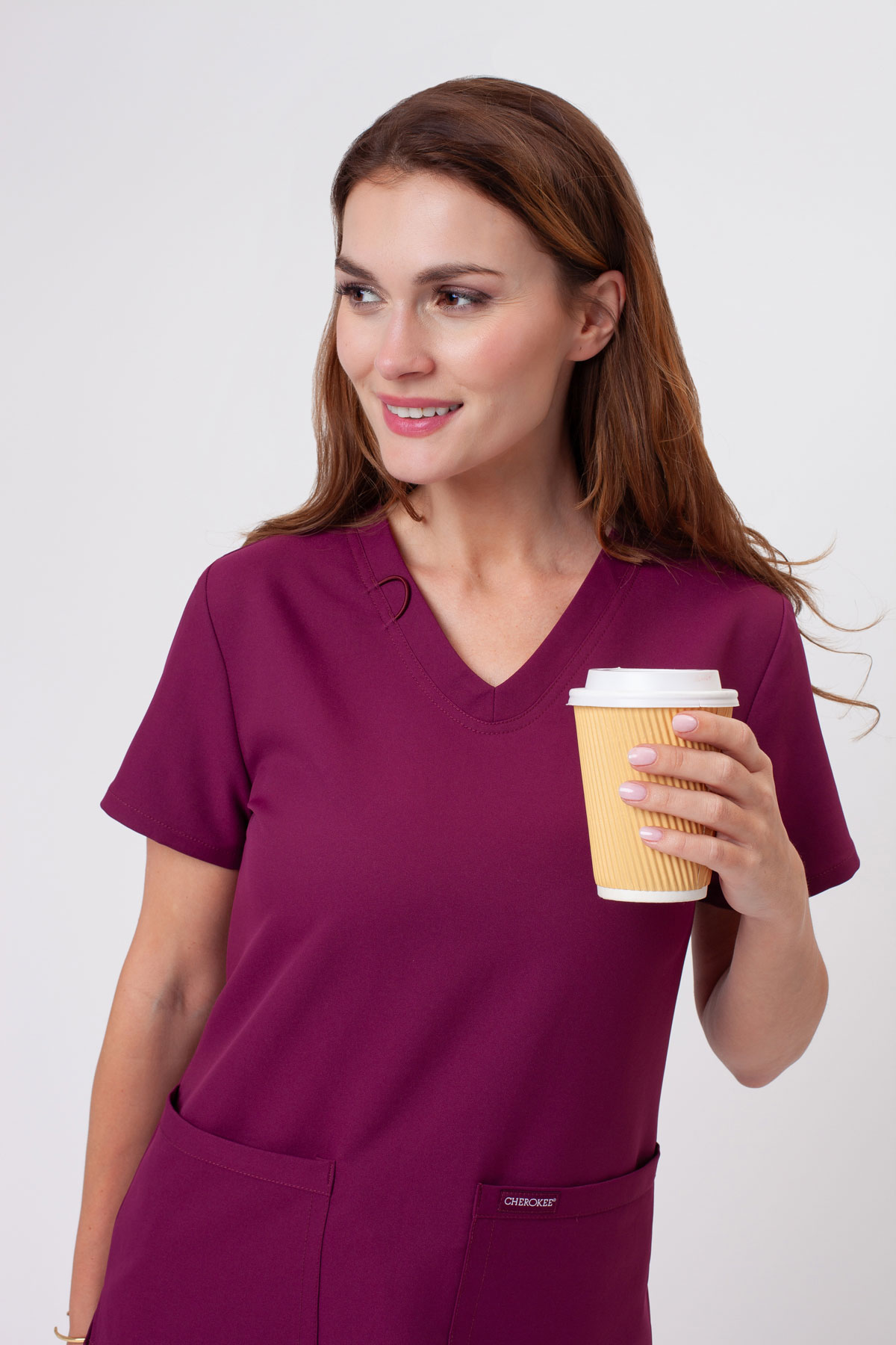 Dámská lékařská halena Cherokee Ultra V-neck Top třešňová-2