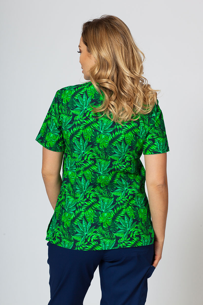 Barevná lékařská halena Sunrise Uniforms pro ženy zelené listy-3