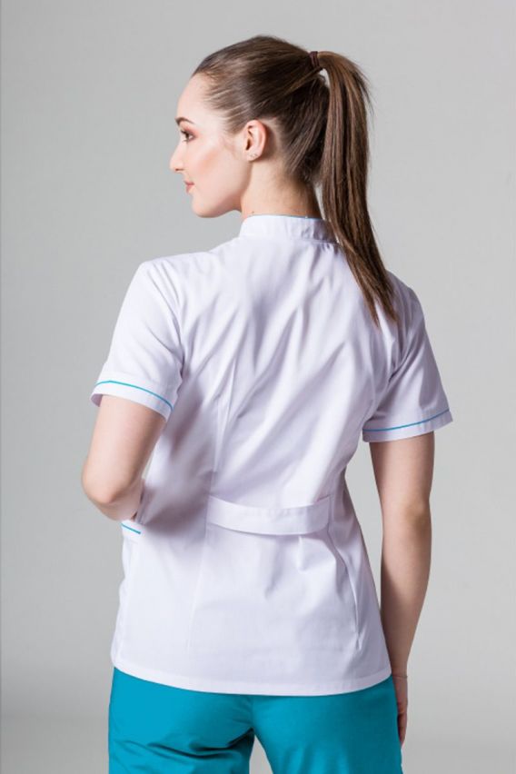 Lékařské sako Sunrise Uniforms bílé s tyrkysovým lemem-2
