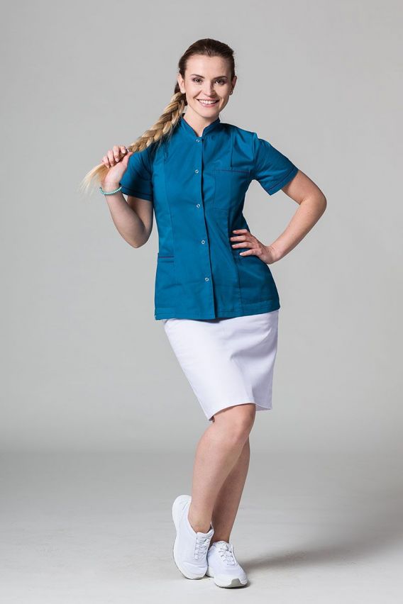 Lékařské sako Sunrise Uniforms karaibsky modré s lilkovým lemem-1
