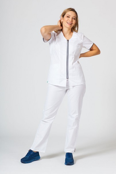 Dámská lékařská halena se zipem Sunrise Uniforms bílá / námořnická modř-2