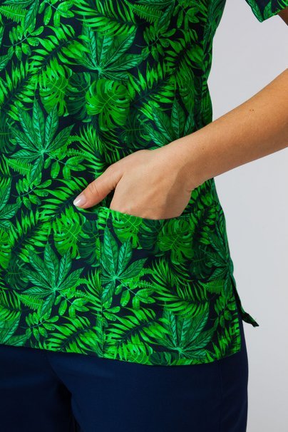 Barevná lékařská halena Sunrise Uniforms pro ženy zelené listy-2