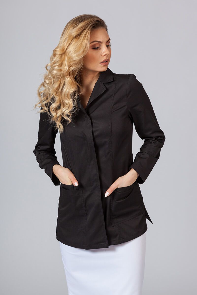 Krátký zdravotnický plášť s dlouhým rukávem (zakryté cvoky) černý