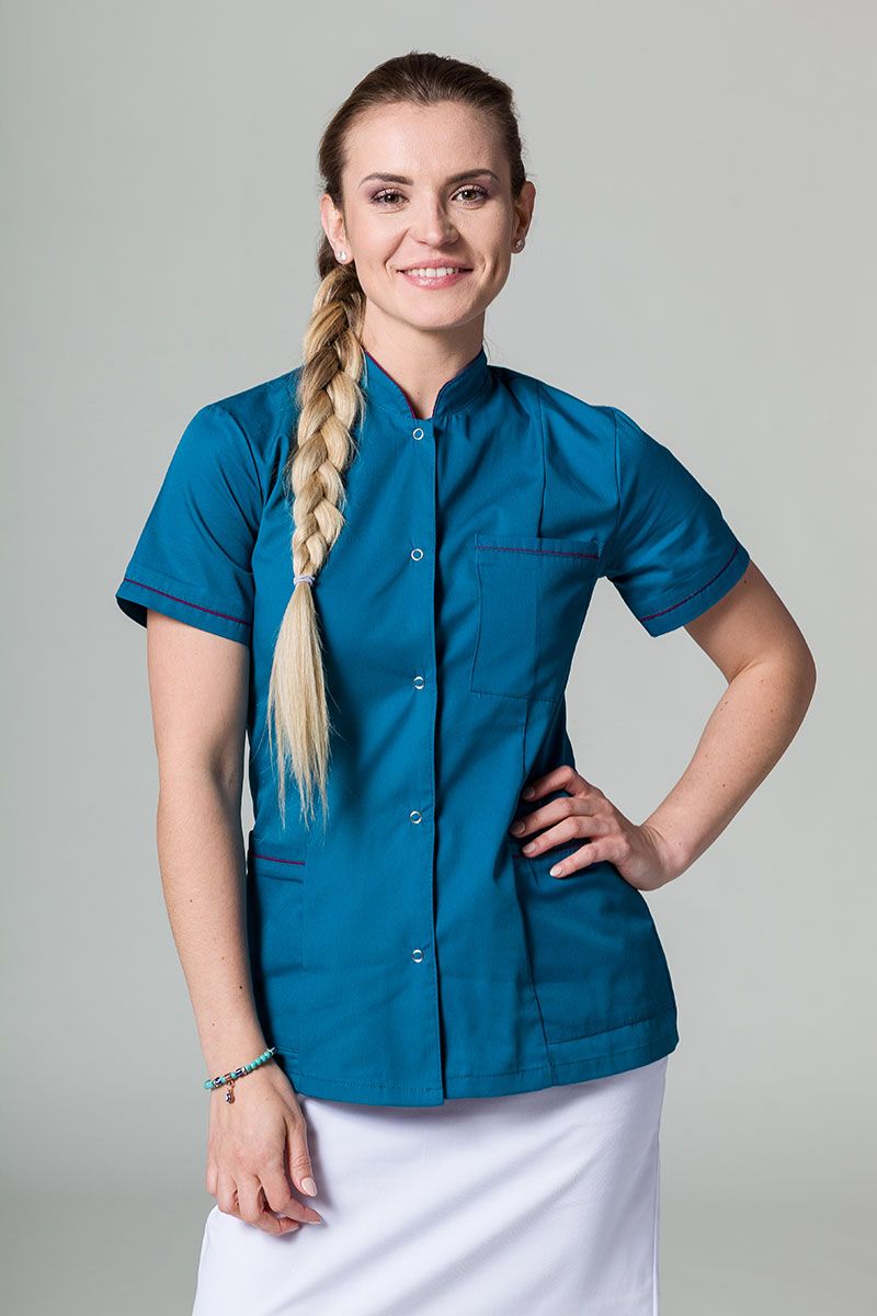 Lékařské sako Sunrise Uniforms karaibsky modré s lilkovým lemem