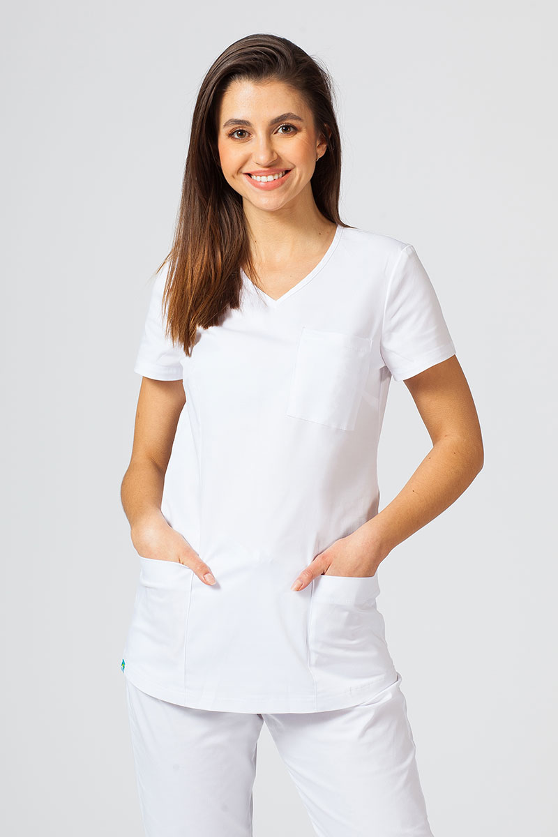 Dámská lékařská halena Sunrise Uniforms Fit (elastická), bílá