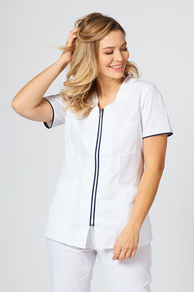 Dámská lékařská halena se zipem Sunrise Uniforms bílá / námořnická modř