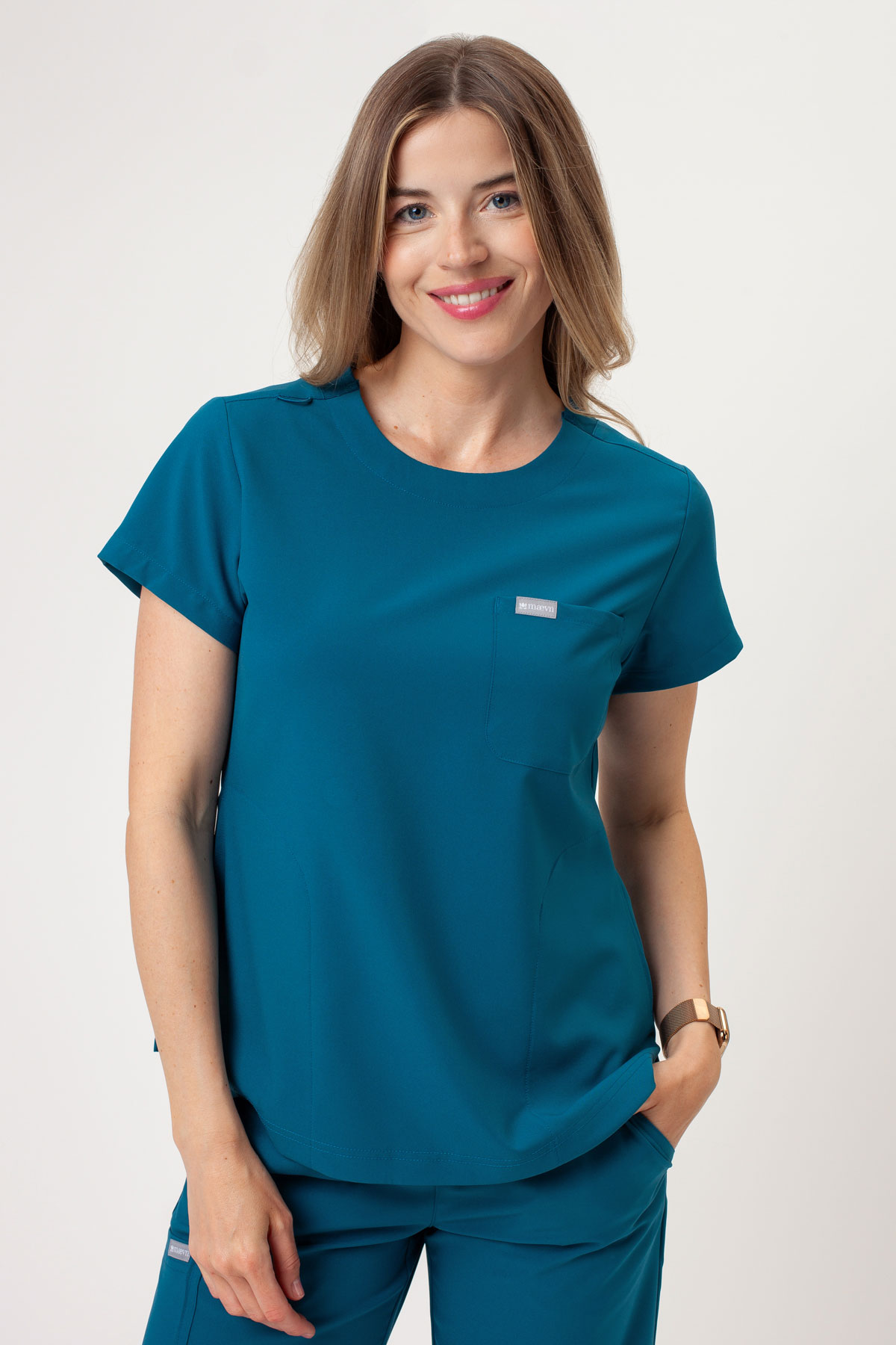 Dámská lékařská halena Maevn Momentum Round Neck karaibsky modrá