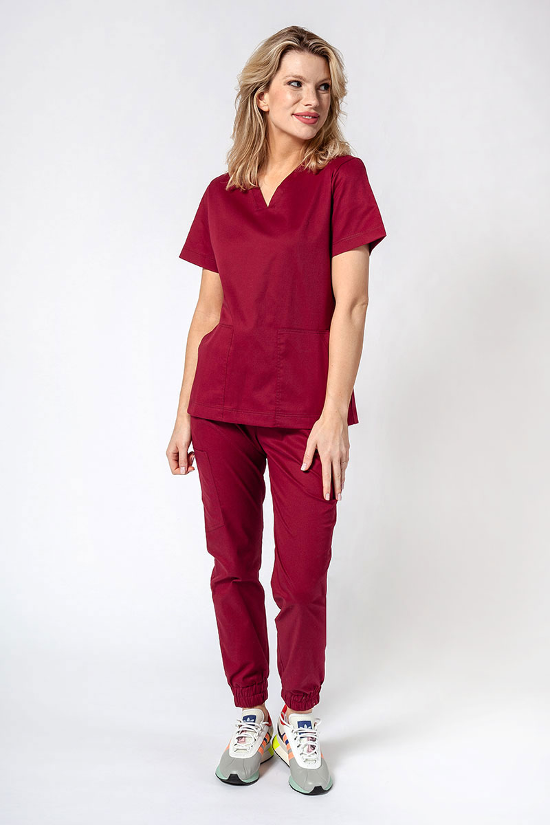 Dámska lékařská souprava Sunrise Uniforms Active III (halena Bloom, kalhoty Air) třešňová