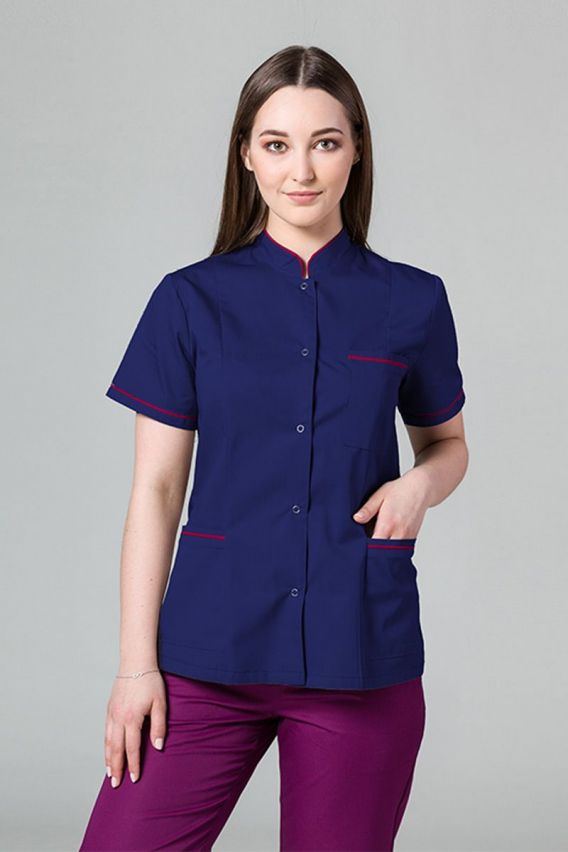 Lékařské sako Sunrise Uniforms námořnická modř s malinovým lemem-1