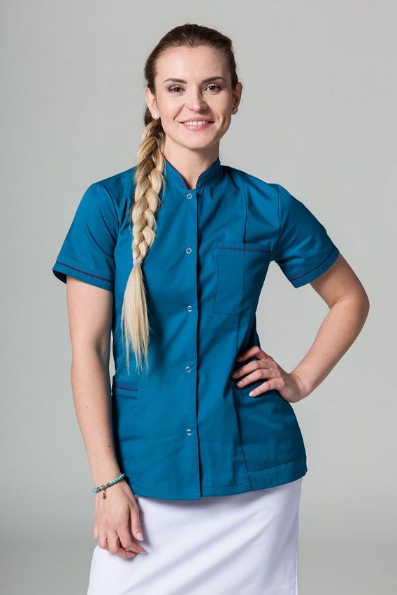 Lékařské sako Sunrise Uniforms karaibsky modré s lilkovým lemem-1