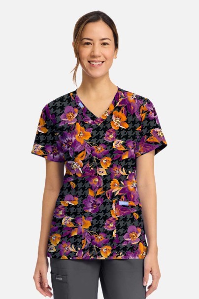 Dámská lékařská halena Cherokee Prints V-neck Velvet Floral-1