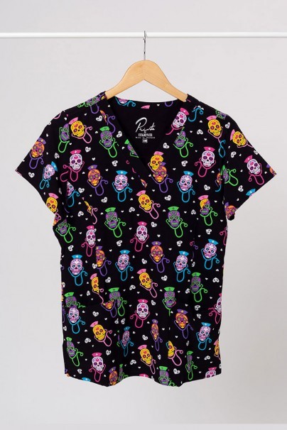 Lékařská halena Maevn Prints neonové lebky-1